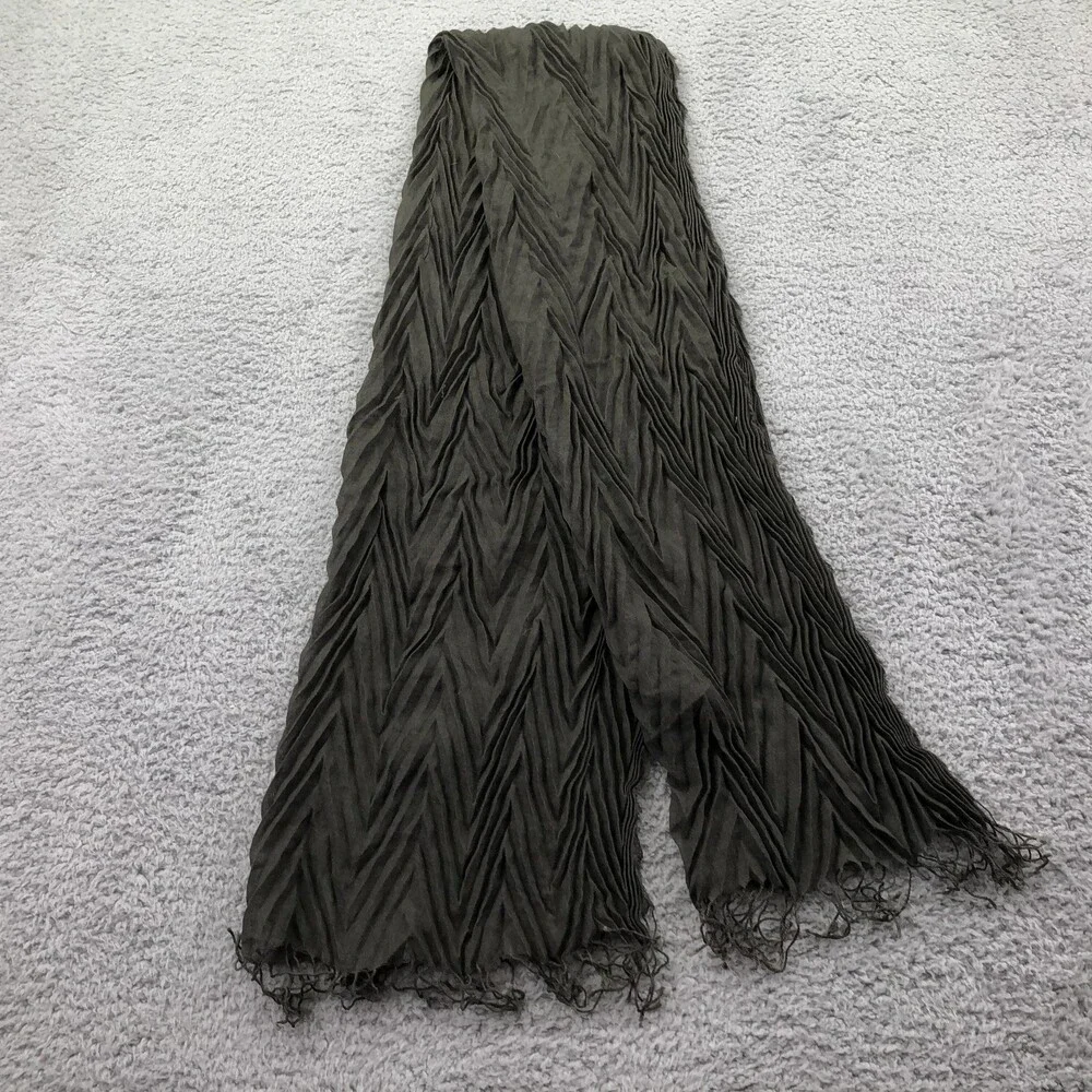 Yansi Fugel Scarf Womens One Size Green Wool Silk Angora Chevron Fringe Italy